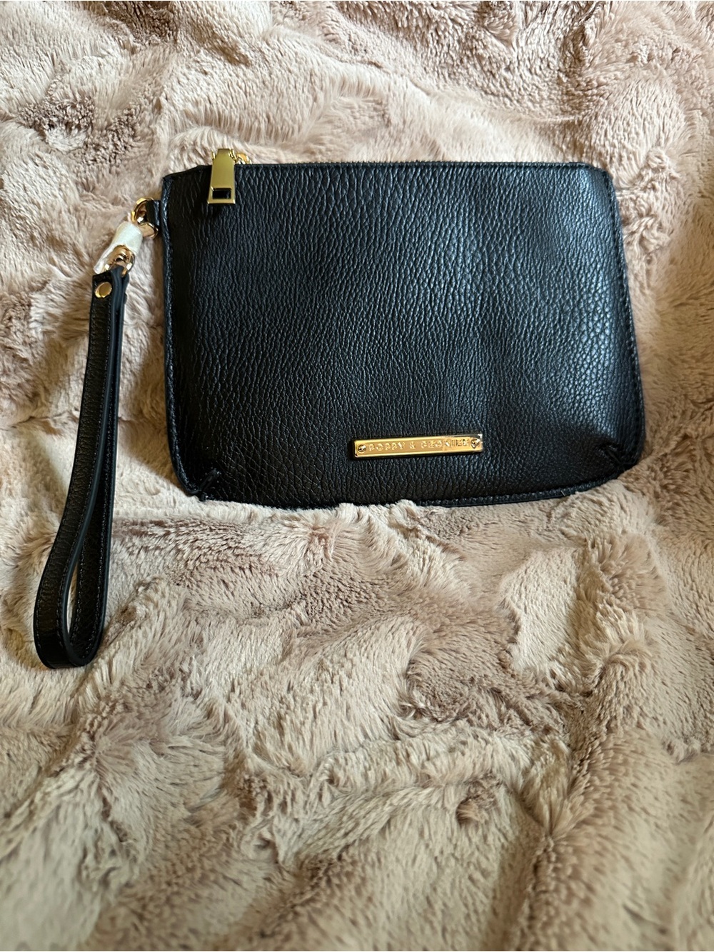 Poppy & Peonies Black Wristlet Clutch with Gold Accent
